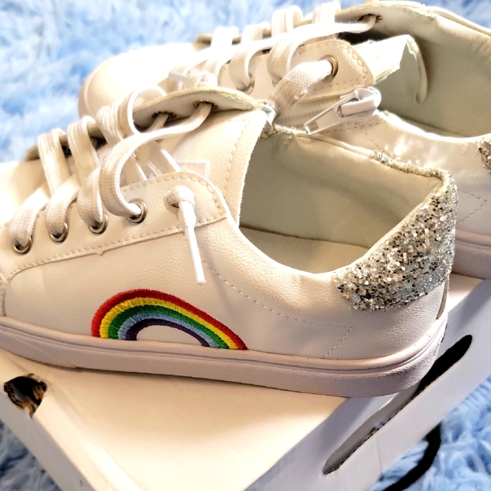 White Glitter Kids Shoes with Rainbow Design